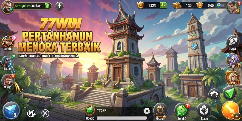 Screenshot gameplay 77WIN menampilkan aksi pertahanan menara yang mendebarkan.