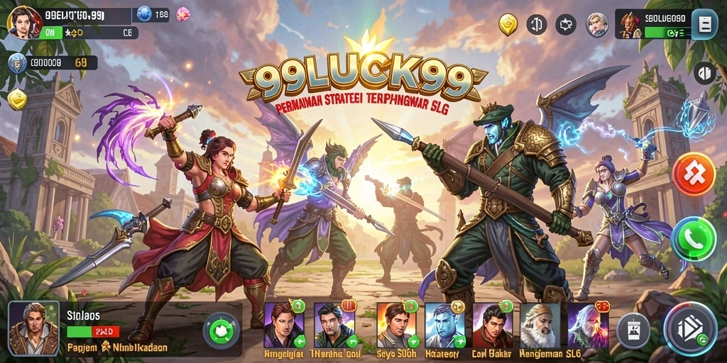 Tampilan gameplay SLG 99LUCK99 dengan pertempuran yang mendebarkan.