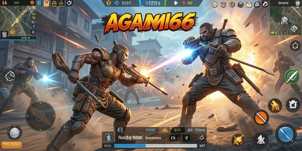 Tangkapan layar AGAM66 menampilkan aksi Battle Royale yang mendebarkan dan intens.