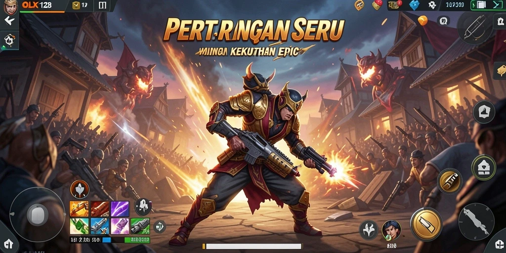 Screenshot OLX128 menampilkan pertarungan epik antara karakter yang kuat.