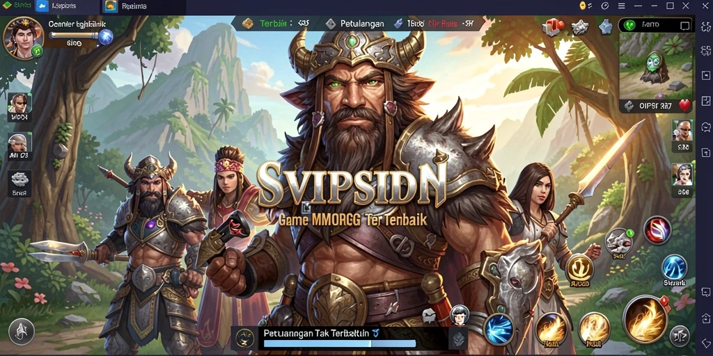 Screenshot gameplay SVIPSIDN menampilkan pertempuran epik di dunia fantasi.