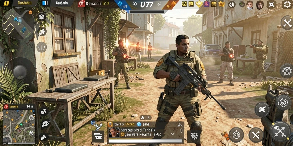 Screenshot utama UT77 menampilkan aksi seru dalam pertarungan strategi.